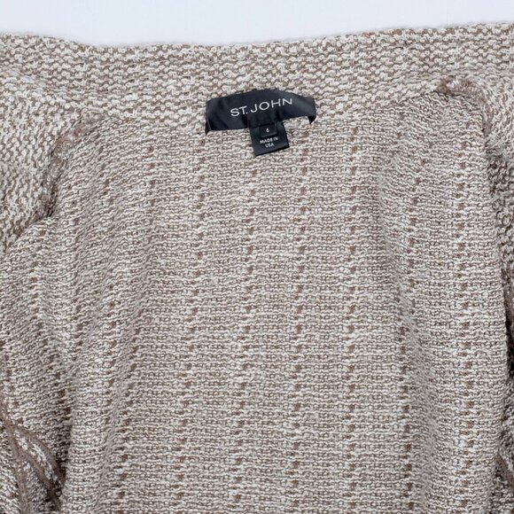 St John Collection sz 6 long jacket coat moss taupe knit open front - Picture 3 of 8